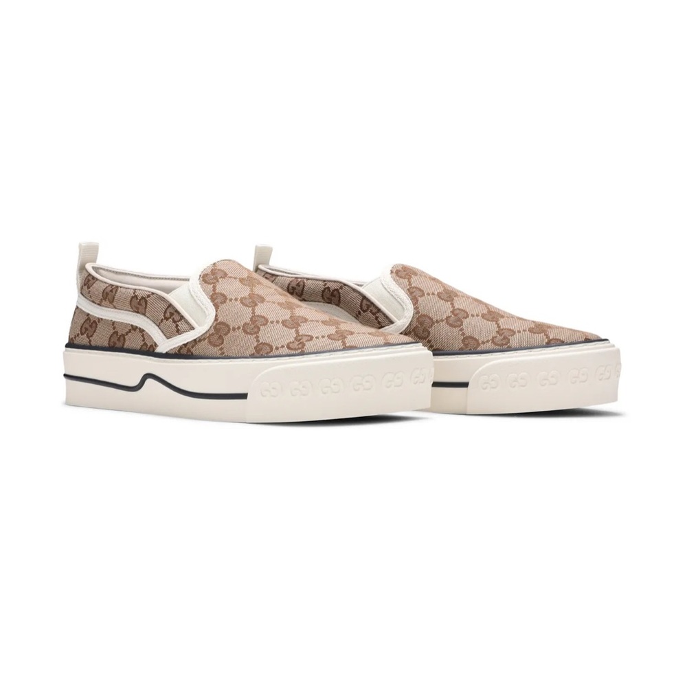Gucci Beige and White Slip-On Shoes